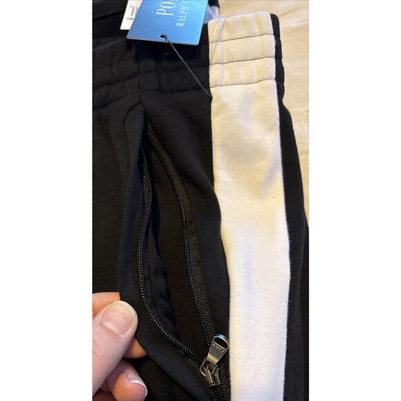 NWT Polo Ralph Lauren Mens 2XL Sweatpants Black White Side Stripe Zip Ankle XXL - Picture 7 of 16